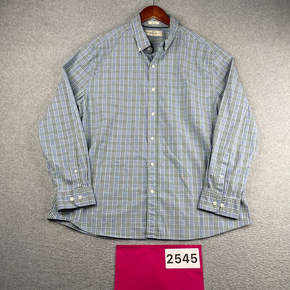 Hawker Rye Stretch Shirt Regular Blue Green Check Button Up Long Sleeve Mens XL